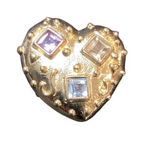 Gold Plated over Sterling Silver Heart Pendant Yellow 5 Semi-Precious Gemstones
